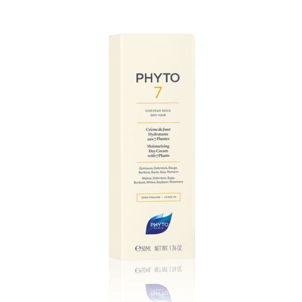 PHYTO 7 Crème de Jour Hydratante aux 7 Plantes 50ml - Hydratation Brillance, Cheveux Secs