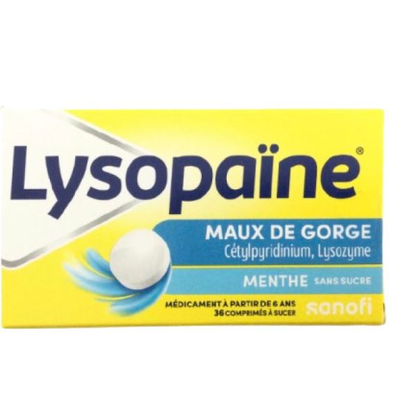 Lysopaïne Menthe sans sucre - 36 comprimés à sucer