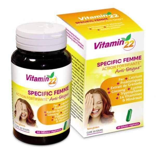 VITAMIN'22 Specific Femme 60 Gélules - Action Tonifiante, Anti Fatigue