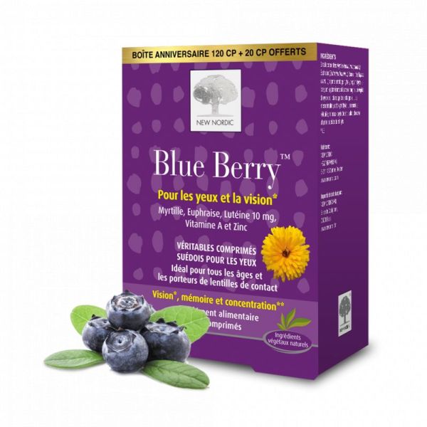 BLUE BERRY 120 Comprimés -Complément Alimentaire Yeux et Vision, Processus Cognitifs du Cerveau