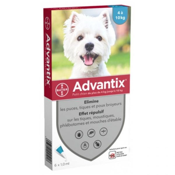 ADVANTIX PETIT CHIEN 4 à 10kg - Spot-on Pipette - Bte/6 x 1ml - BAYER SANTE ANIMALE