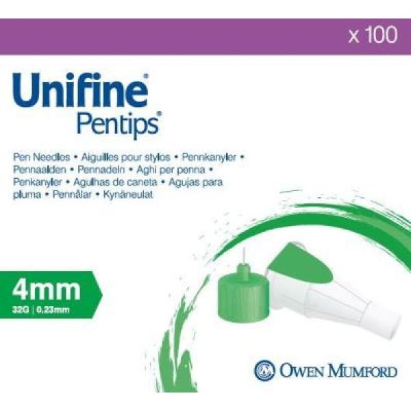 UNIFINE PENTIPS 4mm x 0.23mm (G32 - Vert) - 100 Aiguilles à Insuline pour Stylo