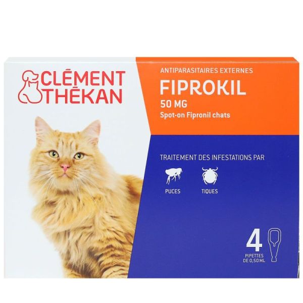 Fiprokil 50mg traitement infestation puces tiques chat 4 pipettes - 3283021955611
