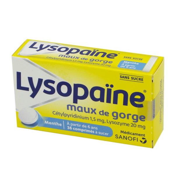 Lysopaïne Menthe sans sucre - 36 comprimés à sucer