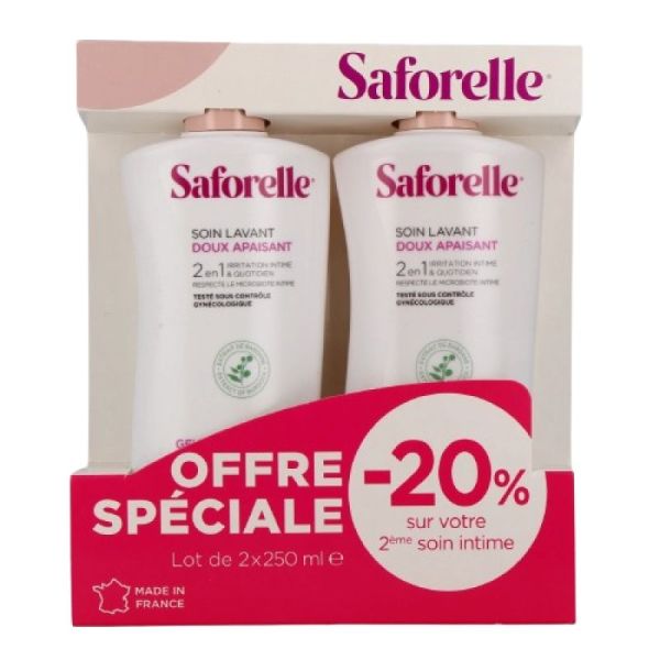 SAFORELLE Lot 2x 250ml Soin lavant doux - Hygiène Intime et Corporelle - Muqueuses, Peaux Irritées