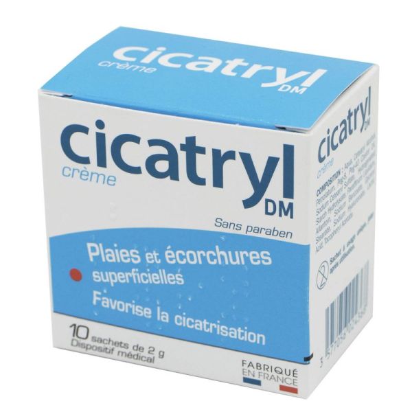 CICATRYL DM Crème 10 Sachets de 2g - Plaies et Ecorchures - Favorise la Cicatrisation