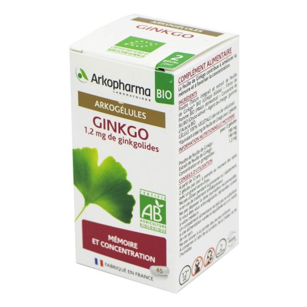 ARKOGELULES BIO Ginkgo 1.2mg de Ginkgolides - Bte/45 - Mémoire et Concentration