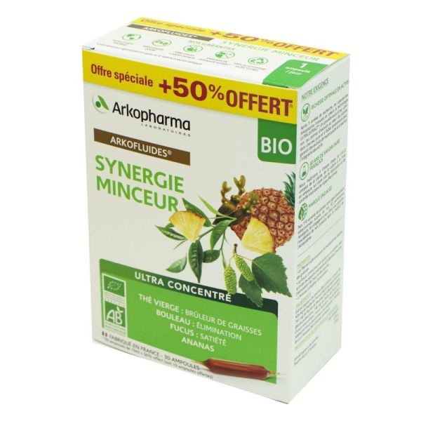 ARKOFLUIDES Synergie Minceur BIO 30x 10ml - Offre Spéciale - Thé Vert, Fucus, Bouleau, Ananas