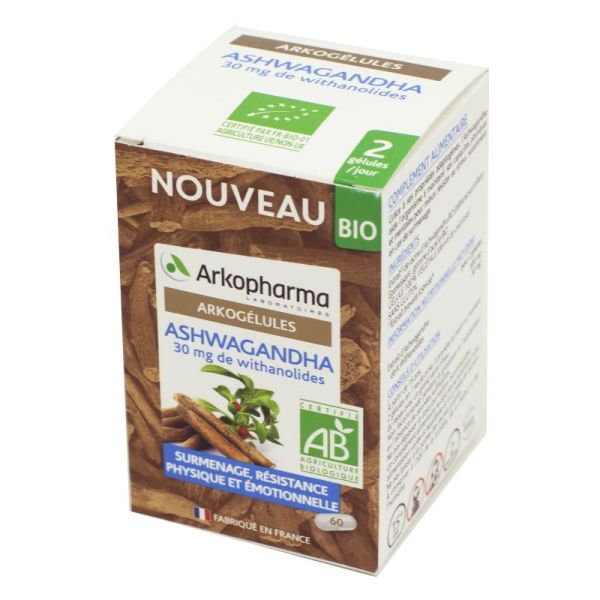 ARKOGELULES BIO Ashwagandha 30mg de Withanolides - Bte 60 - Surmenage, Résistance Physique et Emotionnelle