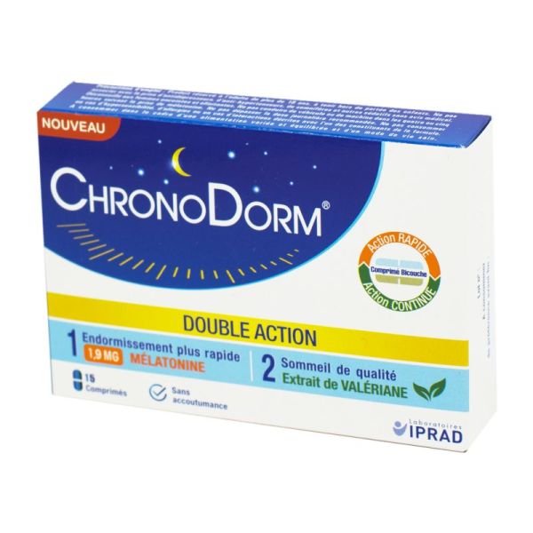 CHRONODORM Mélatonine 1.9mg Double Action - Complément Alimentaire Endormissent, Sommeil - Bte/15