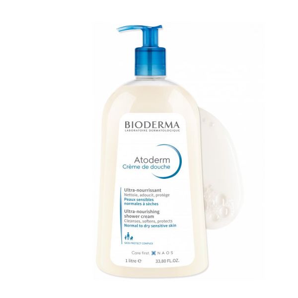 BIODERMA Atoderm Crème de Douche sans Savon 1 Litre - Soin Ultra Nourrissant - Peaux Sensibles Normales à Sèches