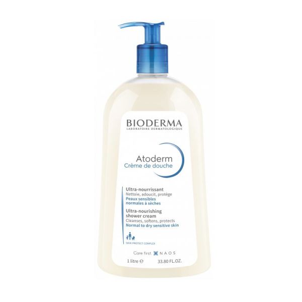 BIODERMA Atoderm Crème de Douche sans Savon 1 Litre - Soin Ultra Nourrissant - Peaux Sensibles Normales à Sèches