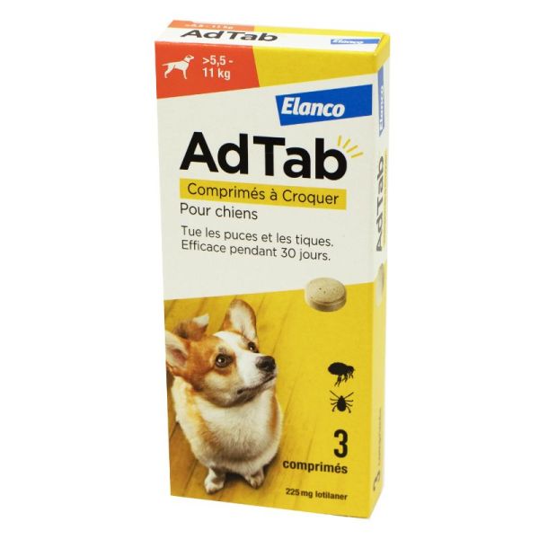 ADTAB 225mg de Lotilaner Antiparasitaire Interne Chien de +5.5 à 11kg - 3 Comprimés à Croquer