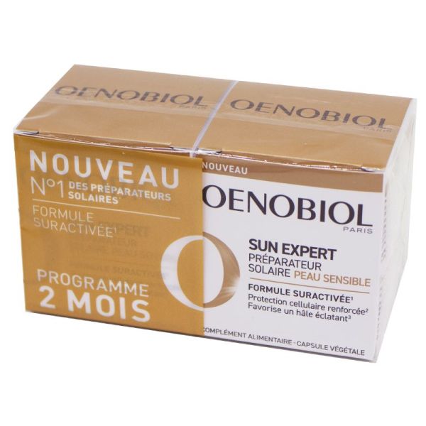 OENOBIOL SUN EXPERT Préparateur Solaire Peau Sensible Lot de 2x 30 Capsules - Protection Cellulaire Renforcée, Favorise un Hâle Eclatant