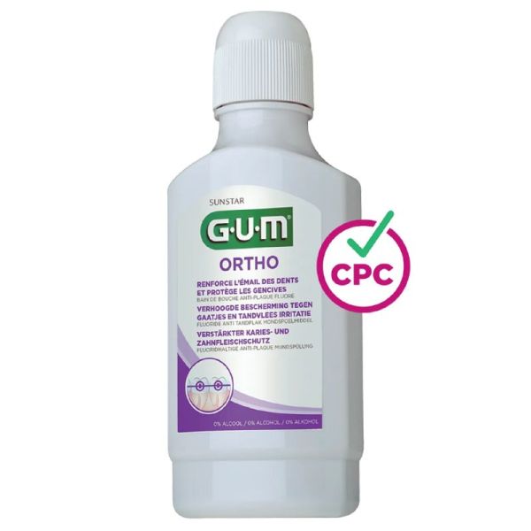GUM ORTHO Bain de Bouche Anti-Plaque Fluoré 300ml - Sensibilité, Plaque Dentaire, Prévention des Caries