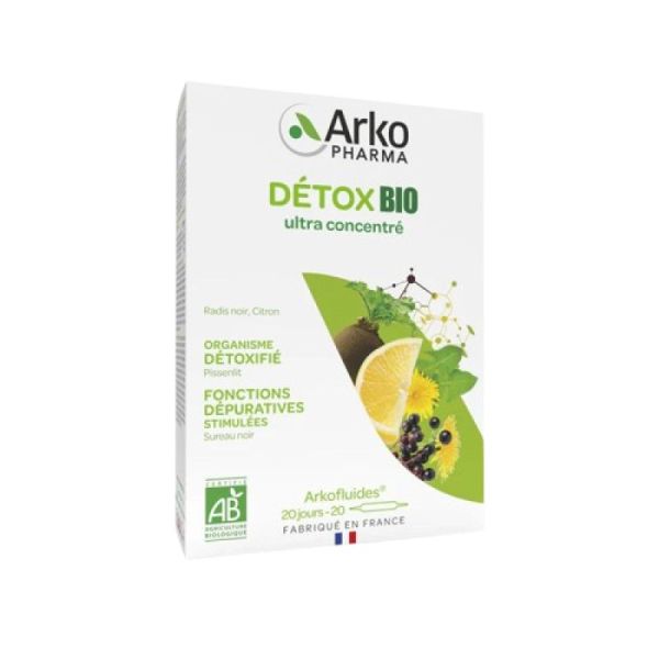 ARKOFLUIDES Détox BIO - Pissenlit, Sureau Noir, Radis Noir - Innovation UltraExtract - Bte/20 Amp de