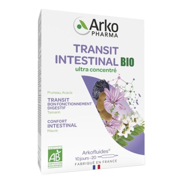 ARKOFLUIDES Transit Intestinal BIO - Tamarin, Mauve, Pruneau - Innovation UltraExtract - Bte/20 amp