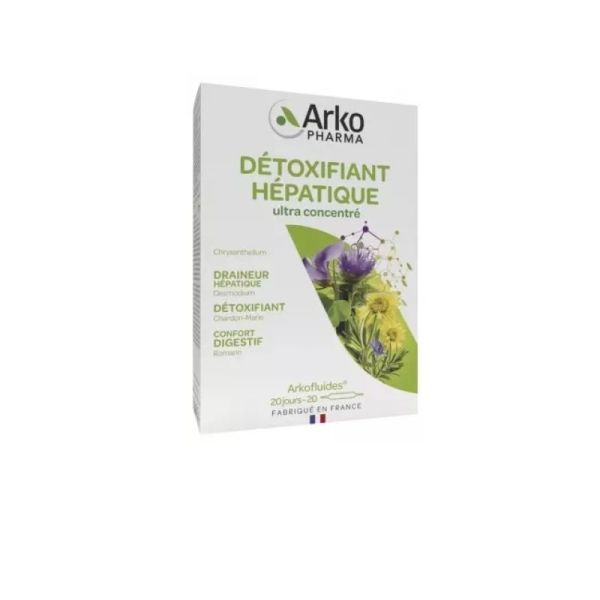 ARKOFLUIDES Détoxifiant Hépatique - Romarin, Desmodium, Chardon Marie, Chrysanthellum Bte/20