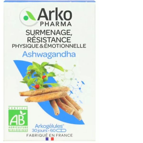 ARKOGELULES BIO Ashwagandha 30mg de Withanolides - Bte 60 - Surmenage, Résistance Physique et Emotionnelle