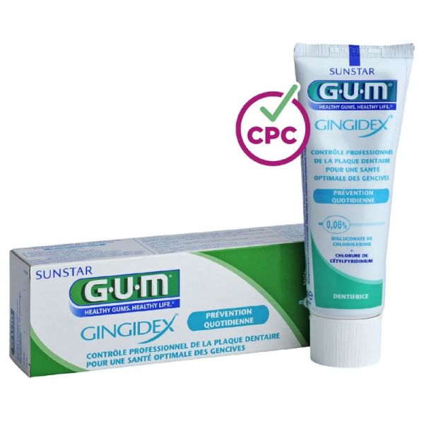 GUM GINGIDEX Dentifrice 75ml - Digluconate de  Chlorhexidine 0.06% - Plaque Dentaire