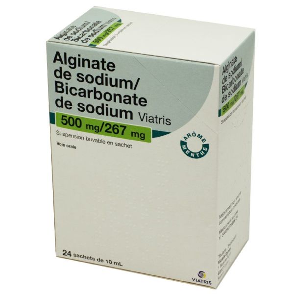 Alginate de Sodium/Bicarbonate de Sodium Viatris 500 mg/267 mg, suspension buvable 24 sachets