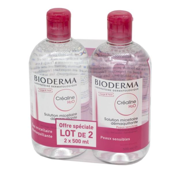 BIODERMA CREALINE H2O 2x 500ml Solution Eau Micellaire Démaquillante sans Rinçage - Peau Sensible