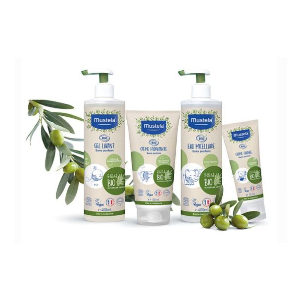 MUSTELA BIO Eau Micellaire 400ml Certifié Bio, sans Rinçage - Huile d' Olive Bio, Aloe Vera Bio