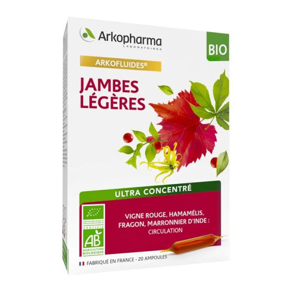 ARKOFLUIDES Jambes Légères BIO - Circulation, Vigne Rouge, Fragon, Hamamélis - Innovation UltraExtra