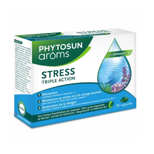PHYTOSUN AROMS Stress Triple Action 30 Capsules - Relaxation, Résistance au Stress, Diminution de la Fatigue