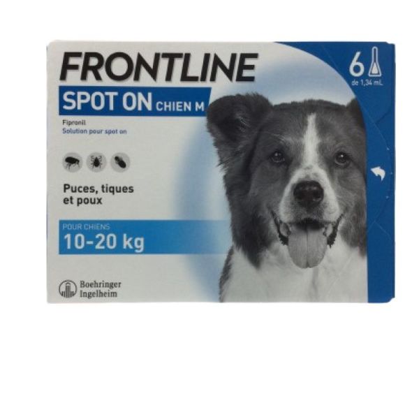 FRONTLINE SPOT ON Chien M (10 à 20kg) 6 Pipettes de 1.34ml - Anti Parasitaires (Puces, Tiques, Poux)