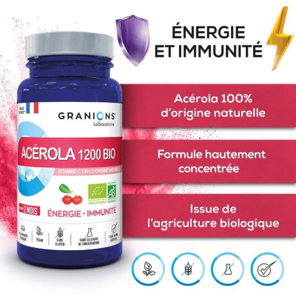 GRANIONS PILULIERS Acérola 1200 BIO 30 Comprimés - Energie, Immunité