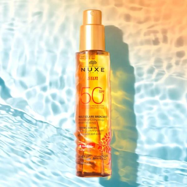 NUXE SUN Huile Solaire Bronzante SPF50 150ml - Protection UVA UVB Visage et Corps