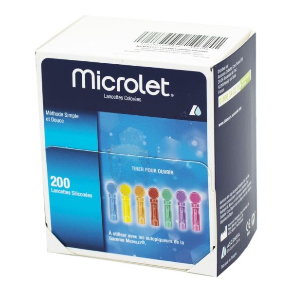 ASCENCIA MICROLET Lancettes Colorées Stériles Siliconées à Usage Unique - Bte/200