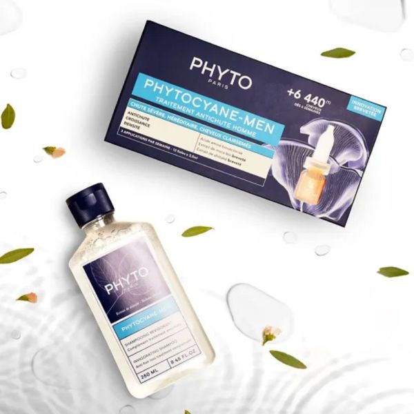 PHYTO PHYTOCYANE MEN Shampooing Revigorant 250ml - En Complément de Traitement Antichute de Cheveux