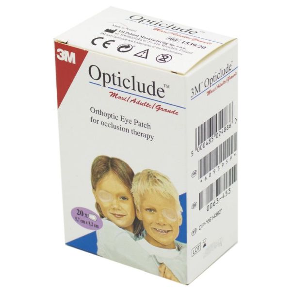 OPTICLUDE Adulte Enfant Maxi 5.7 x 8.2 cm - Pansement Orthoptique Occlusif - Bte/20 - 3M SANTE