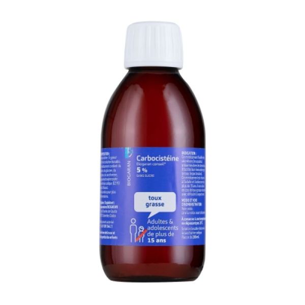 Carbocistéine 5% Biogaran Conseil sirop sans sucre - Flacon 200 ml