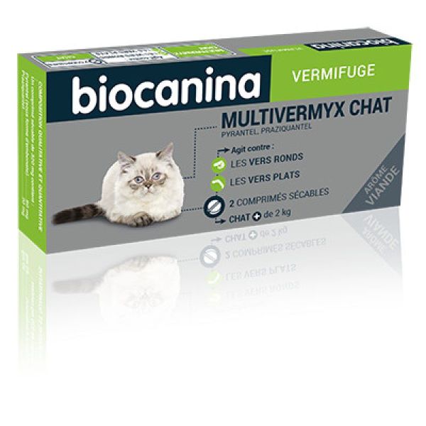 BIOCANINA MULTIVERMYX Chat - Vermifuge Agissant contre les Vers Ronds et Vers Plats pour Chat de + 2