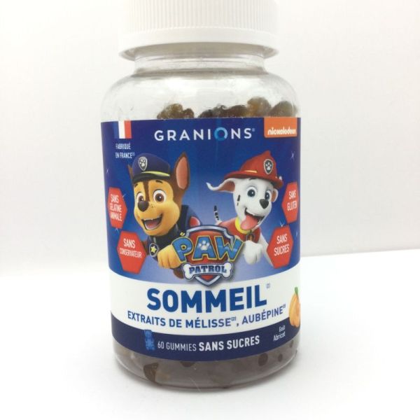 GRANIONS , PAW-PATROL ,Sommeil , 60 GUMMIES Sans sucre , Goût Abricot , 3760155216974