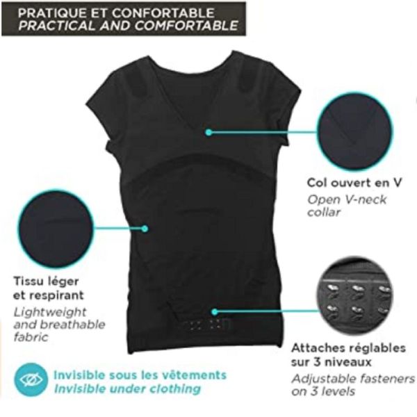 PERCKO LYNE UP Homme Noir - T-shirt Correcteur de Posture