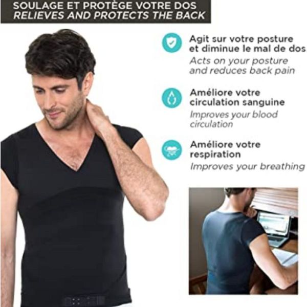 PERCKO LYNE UP Homme Noir - T-shirt Correcteur de Posture