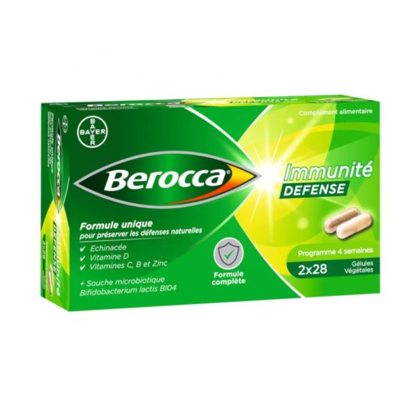 BEROCCA IMMUNITE DEFENSE 2x 28 Gélules Végétales - Echinacée, Vitamines D, C, B, Zinc