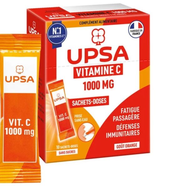 UPSA VITALITE Vitamine C 1000mg 10 Sachets Doses - Fatigue Passagère, Défenses Immunitaires