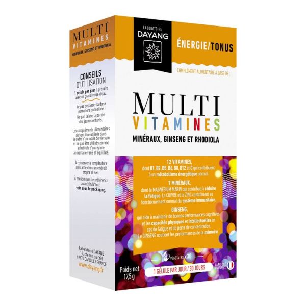 DAYANG Multivitamines 30 Gélules - Fatigue, Energie - Minéraux, Ginseng, Rhodiola