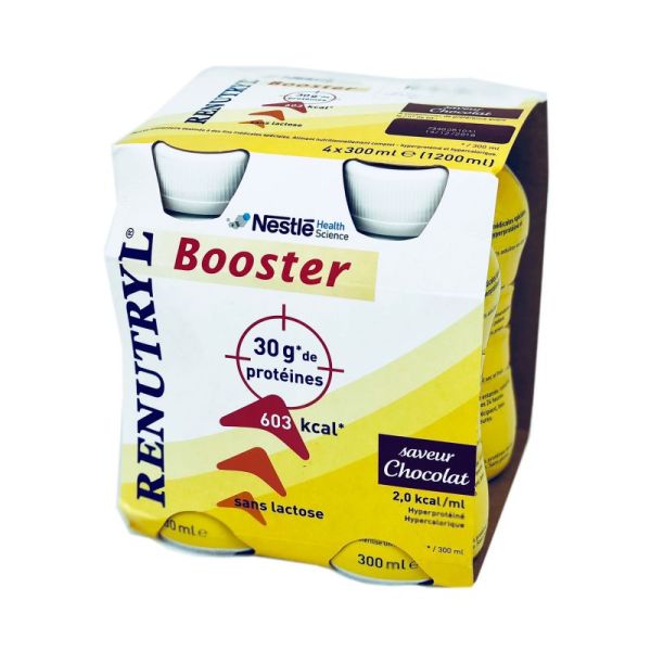 RENUTRYL BOOSTER Chocolat - Complément Nutritionnel 603 Kcal - Lot de 4 - Bouteille/300ml x4