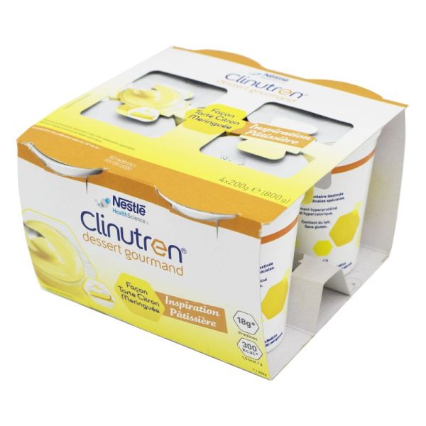 CLINUTREN DESSERT GOURMAND Façon Tarte Citron Meringuée 4x 200g - Complément Nutritionnel 300 Kcal