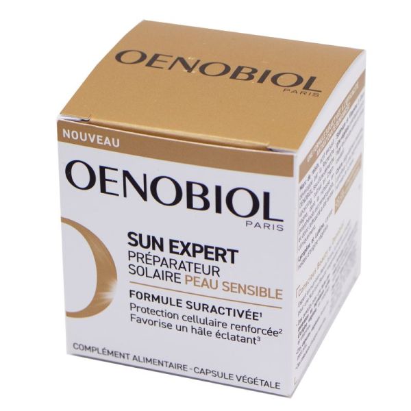 OENOBIOL SUN EXPERT Préparateur Solaire Peau Sensible 30 Capsules - Protection Cellulaire Renforcée, Favorise un Hâle Eclatant