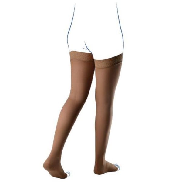 VENOFLEX Secret Beige Doré - Bas Cuisse de Contention Anti Glisse Pieds Ouverts Femme Classe 2