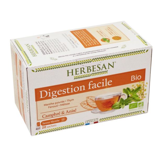 HERBESAN BIO DIGESTION FACILE 20 Sachets de 1.5g - Menthe Poivrée, Thym, Fenouil, Mélisse