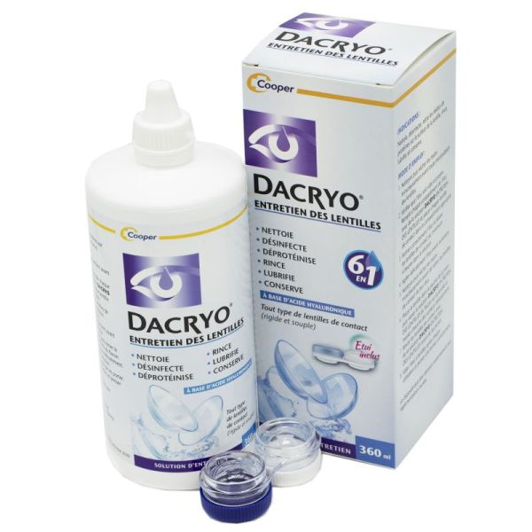 DACRYO Entretien des Lentilles 360ml - Solution 6 en 1 à l' Acide Hyaluronique