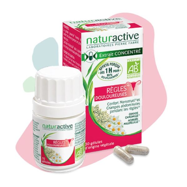 NATURACTIVE Règles Douloureuses 30 Gélules - Confort Menstruel, Crampes Abdominales Périodiques